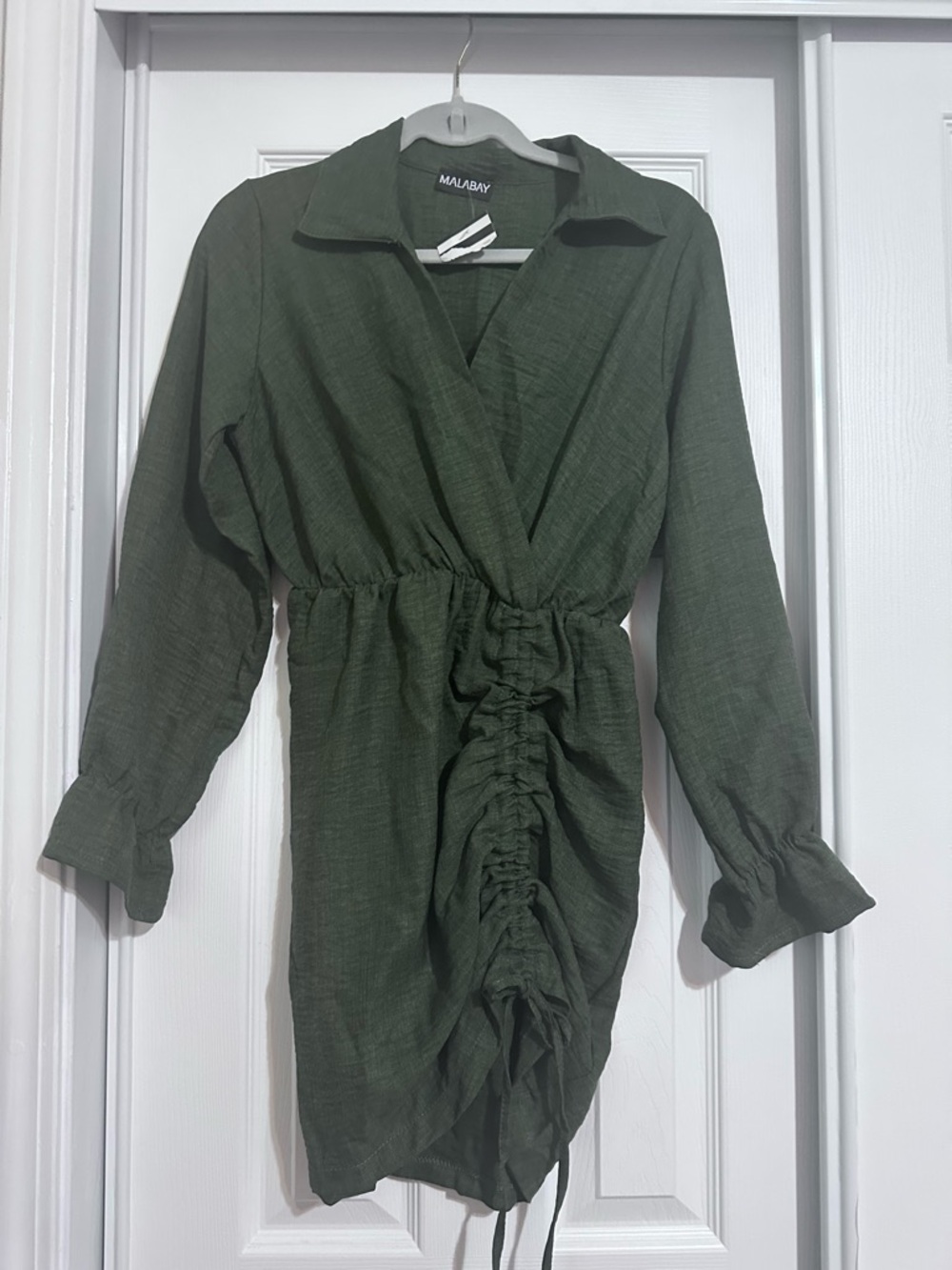 Olive Green Asymmetrical Ruched Dress